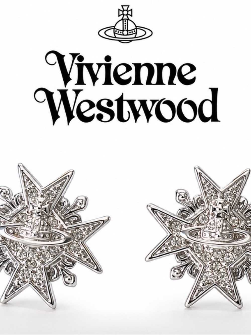 Vivienne Westwood Silver Orb Star Crystal Stud Earrings